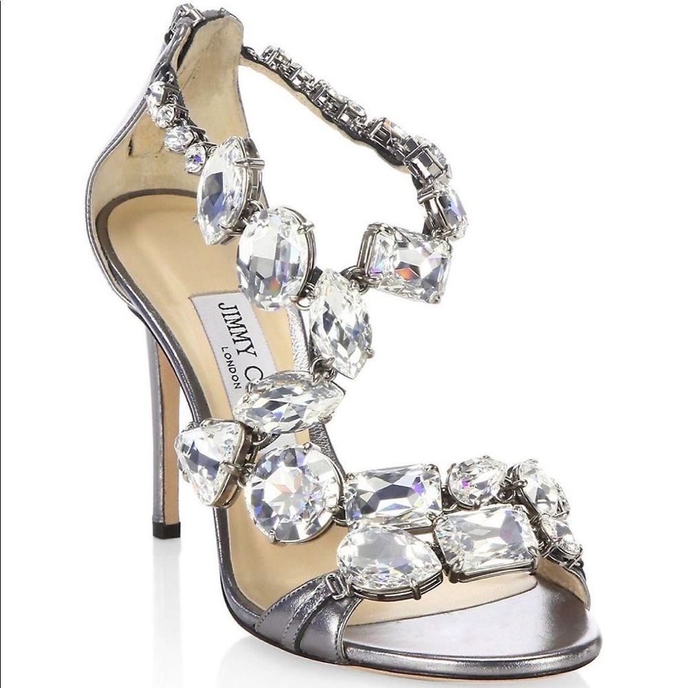 Jimmy Choo Silver Crystal Embellished Heels